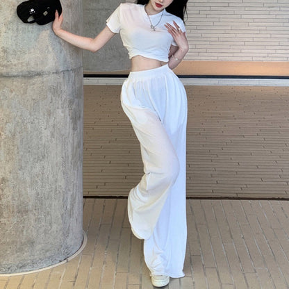 Damen Freizeit-Set Kurzes Oberteil Fließende Hose