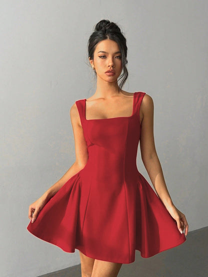 Damen Kleid Tailliert Quadrat-Ausschnitt Eveloria