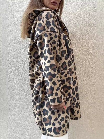 Damen Kapuzenjacke Leopardenmuster Taschen Eveloria