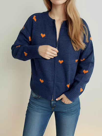 Damen Strickcardigan Herzmuster Reißverschluss Eveloria