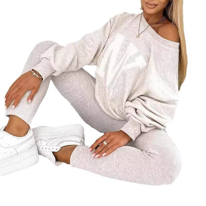 Damen Oversized Pullover mit floralem Logo und passender Leggings