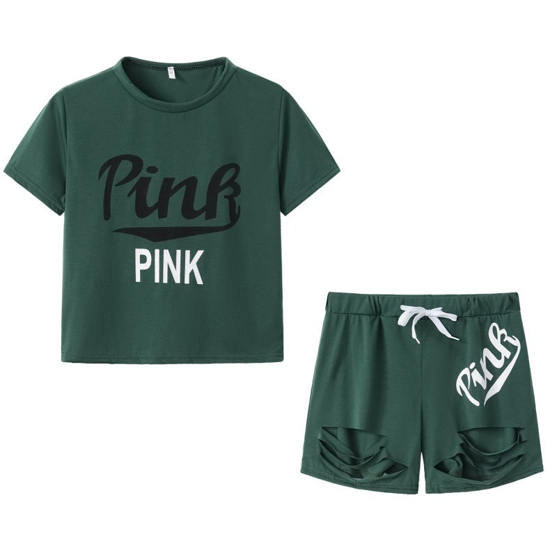 Damen Sportset T-Shirt und Shorts Weites Design Kontrast-Aufdruck