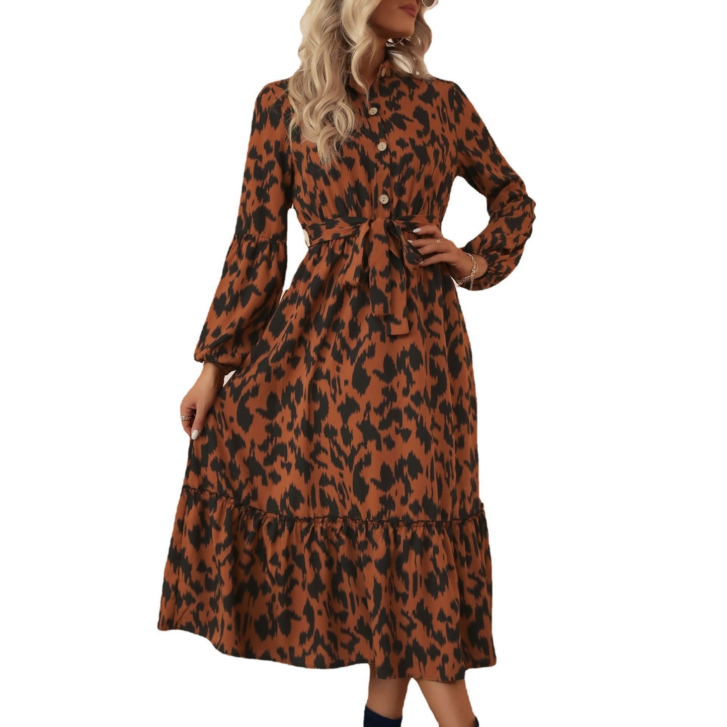 Damen Maxikleid Voluminöser Rock Elegantes Rüschen Design