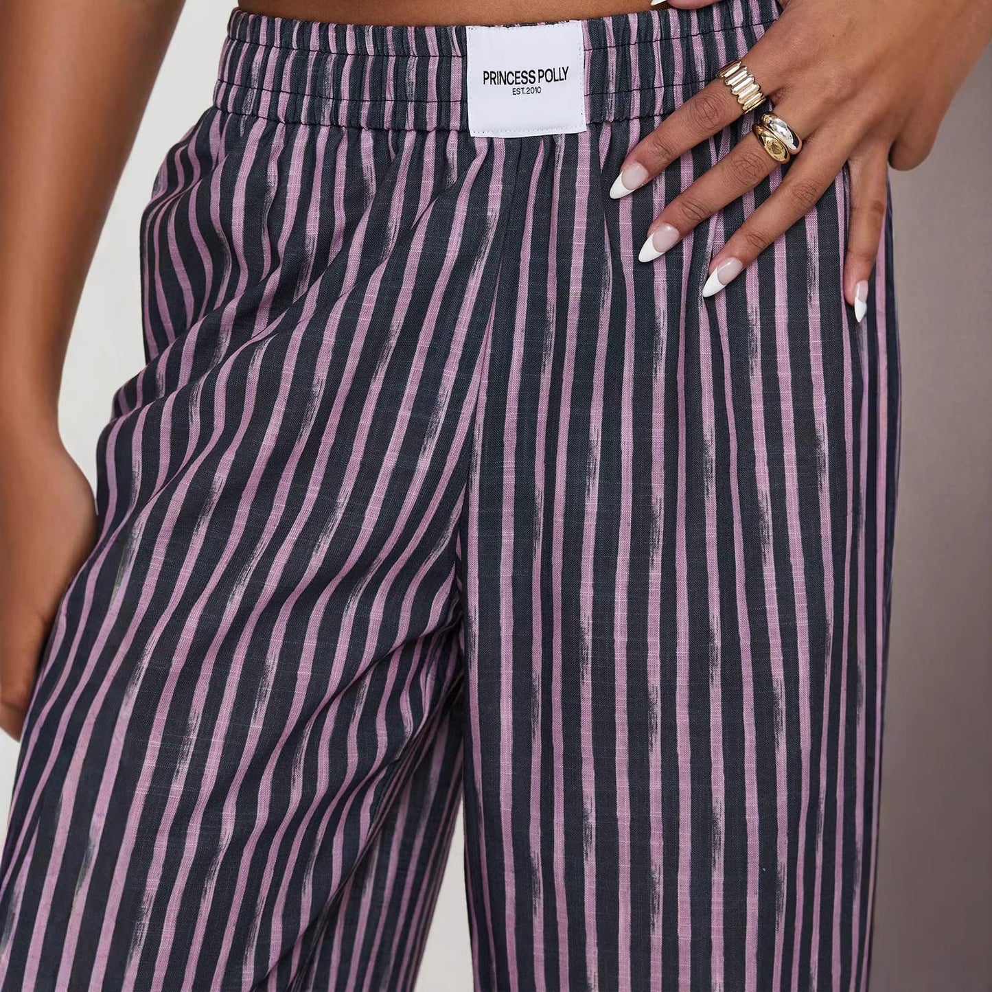 Damen Streifenhose Locker Geschnitten Eveloria