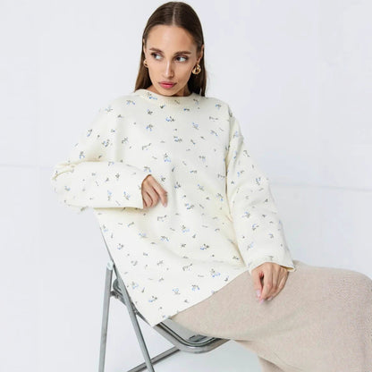 Damen Sweatpullover Oversized Floralmuster Grün Eveloria