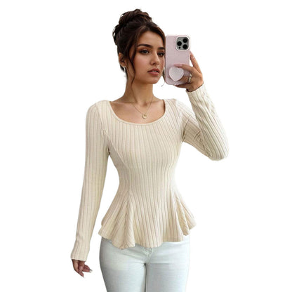 Damen Ripp- Slim Fit Eingerollte Ärmel Eveloria