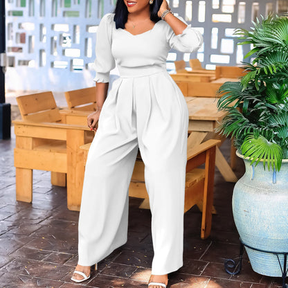 Damen Jumpsuit V-Ausschnitt Tailliert Eveloria