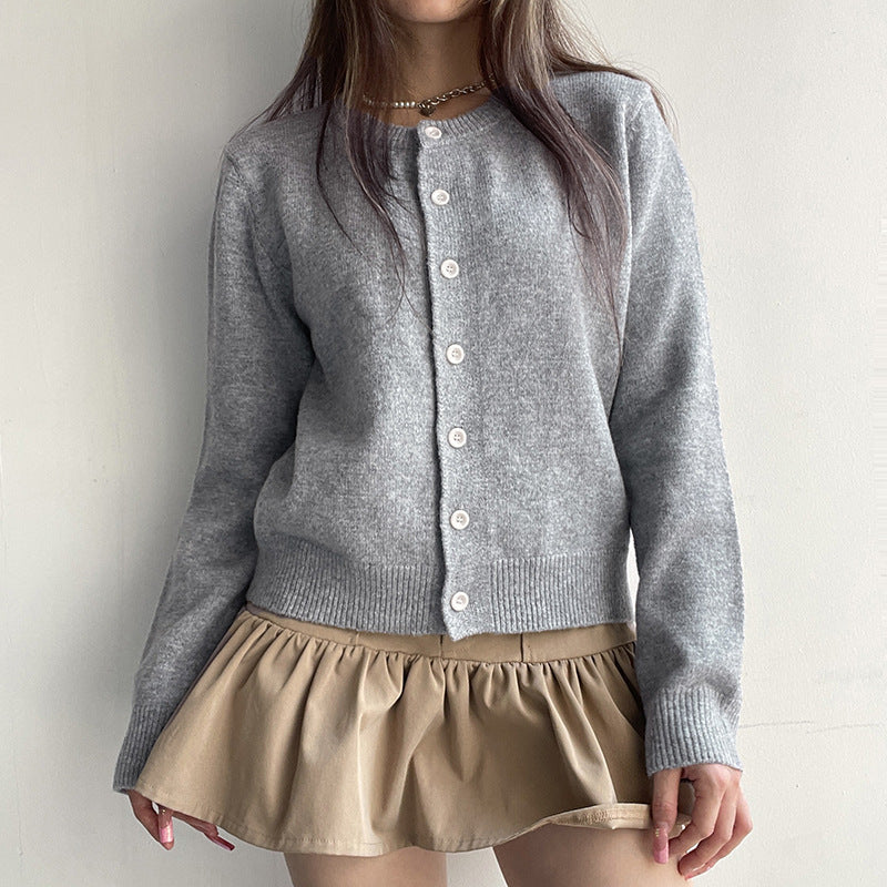 Damen Strickjacke Feine Textur Elegante Knöpfe Beige - Eveloria