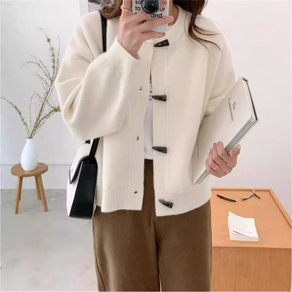 Damen Strickjacke Elegant Knöpfe Beige