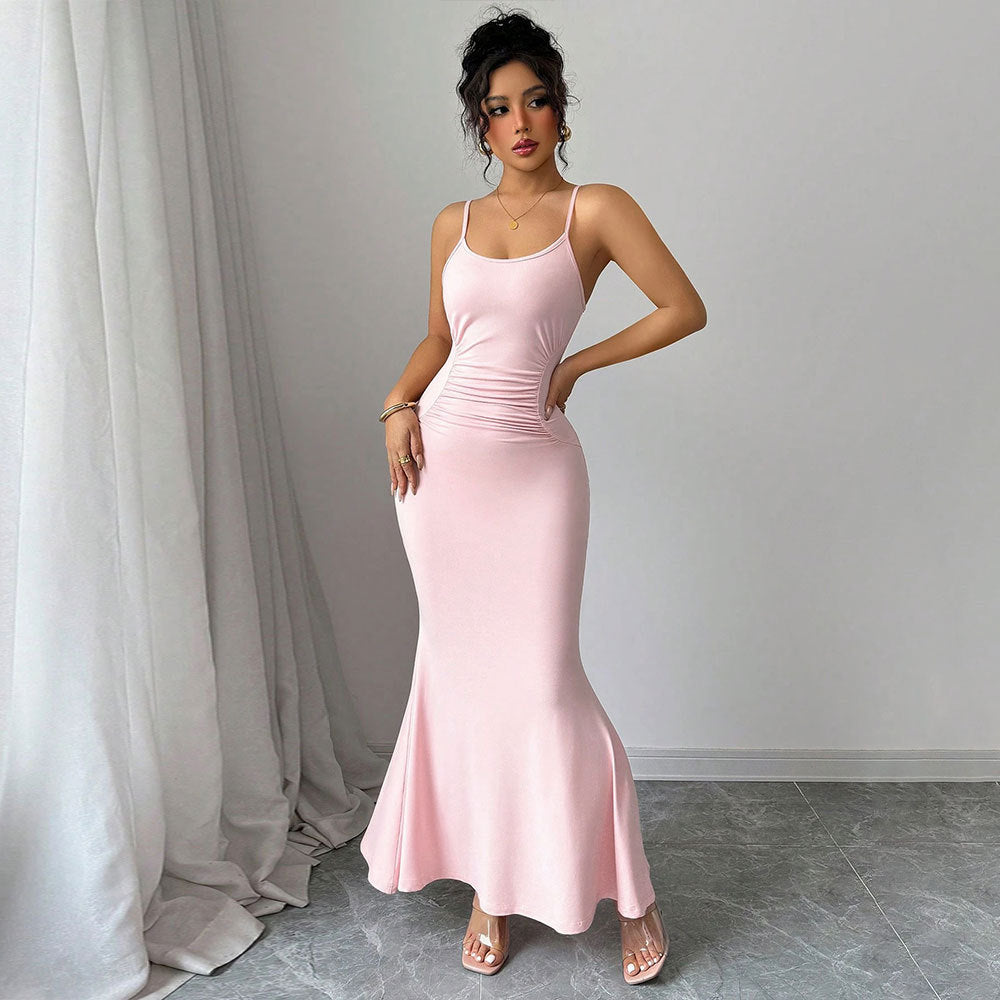 Damen Maxikleid Spaghettiträger Raffiniertes Drapierdesign Eveloria