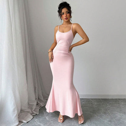 Damen Maxikleid Spaghettiträger Raffiniertes Drapierdesign Eveloria