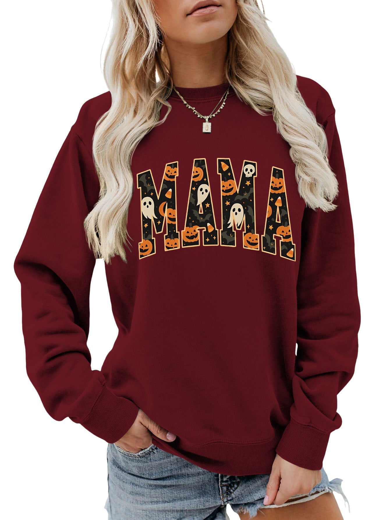Damen Sweatshirt Halloween-Design Baumwolle Komfort Schnitt