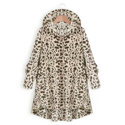 Damen Kapuzenjacke Tiermuster Knopfdetails