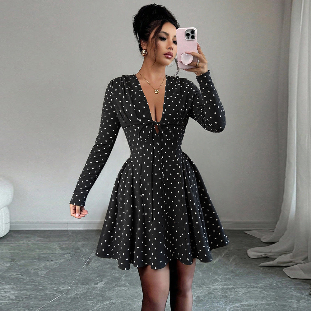 Damen Minikleid Punkte V-Ausschnitt