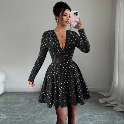 Damen Minikleid Punkte V-Ausschnitt