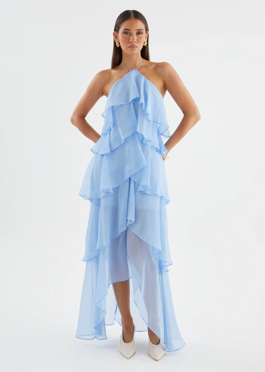 Damen Maxikleid Luftig Fließend Halterneck Eveloria