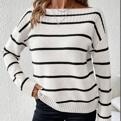 Damen Pullover Lässig Streifendesign Eveloria