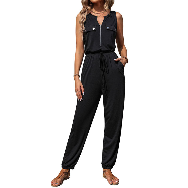 Damen Jumpsuit mit Taschen und verstellbarem Taillenzug