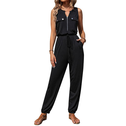Damen Jumpsuit mit Taschen und verstellbarem Taillenzug