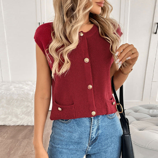 Damen Strickweste mit Knöpfen und Taschen Eveloria - Eveloria
