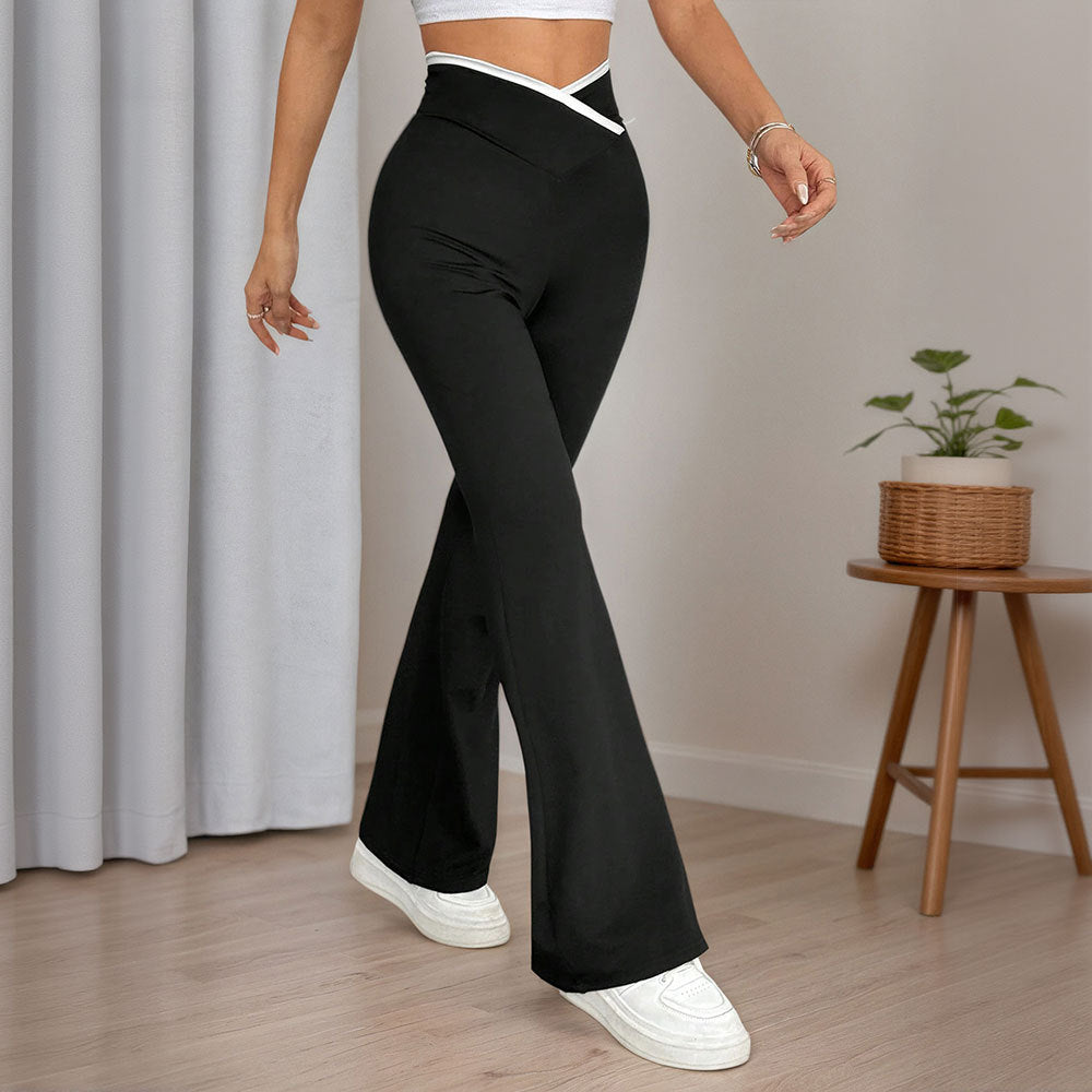 Damen Yogahose Flared mit hoher Taille und Quernaht-Details