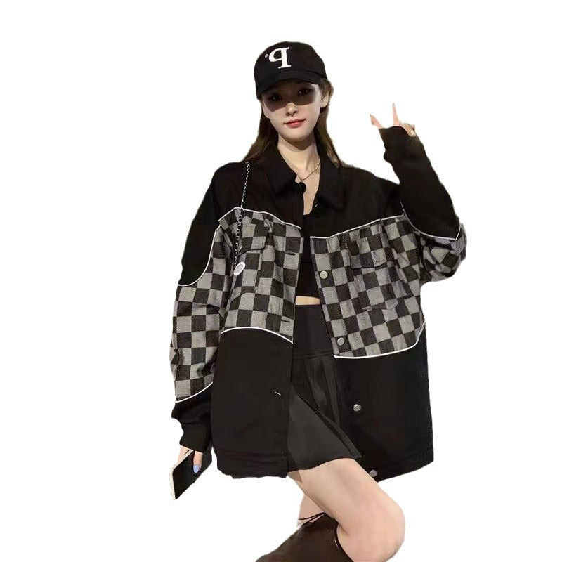 Damen Oversize Hemdjacke Schachbrettmuster Eveloria