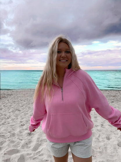 Damen Oversized Hoodie Kurzreißverschluss Kängurutasche
