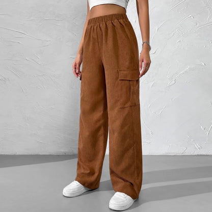 Damen Cargohose Samt Elastischer Bund Beige - Eveloria
