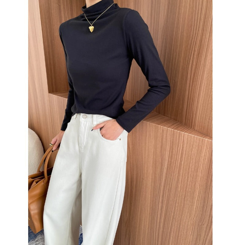 Damen Langarm Rollkragenpullover Feine Rippstruktur Eveloria
