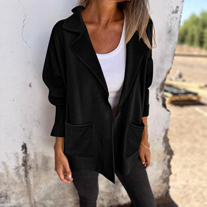 Damen Oversized Blazerjacke mit Taschen Schwarz - Eveloria