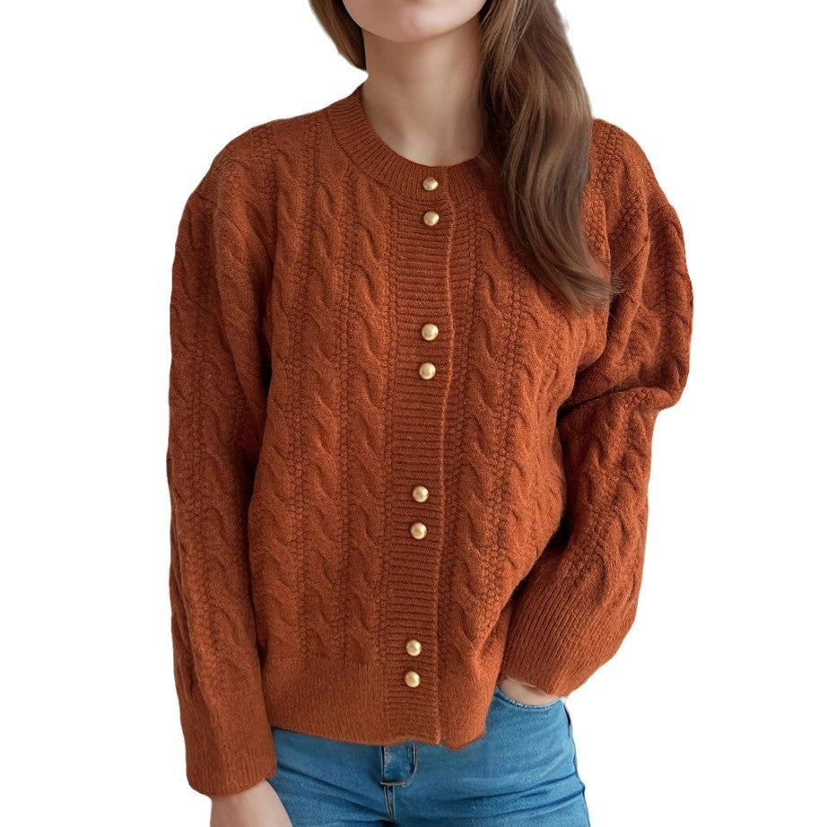 Damen Strickjacke Zopfmuster Perlenknöpfe Eveloria