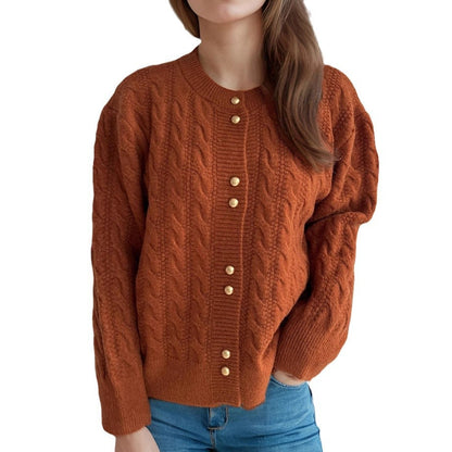 Damen Strickjacke Zopfmuster Perlenknöpfe Eveloria