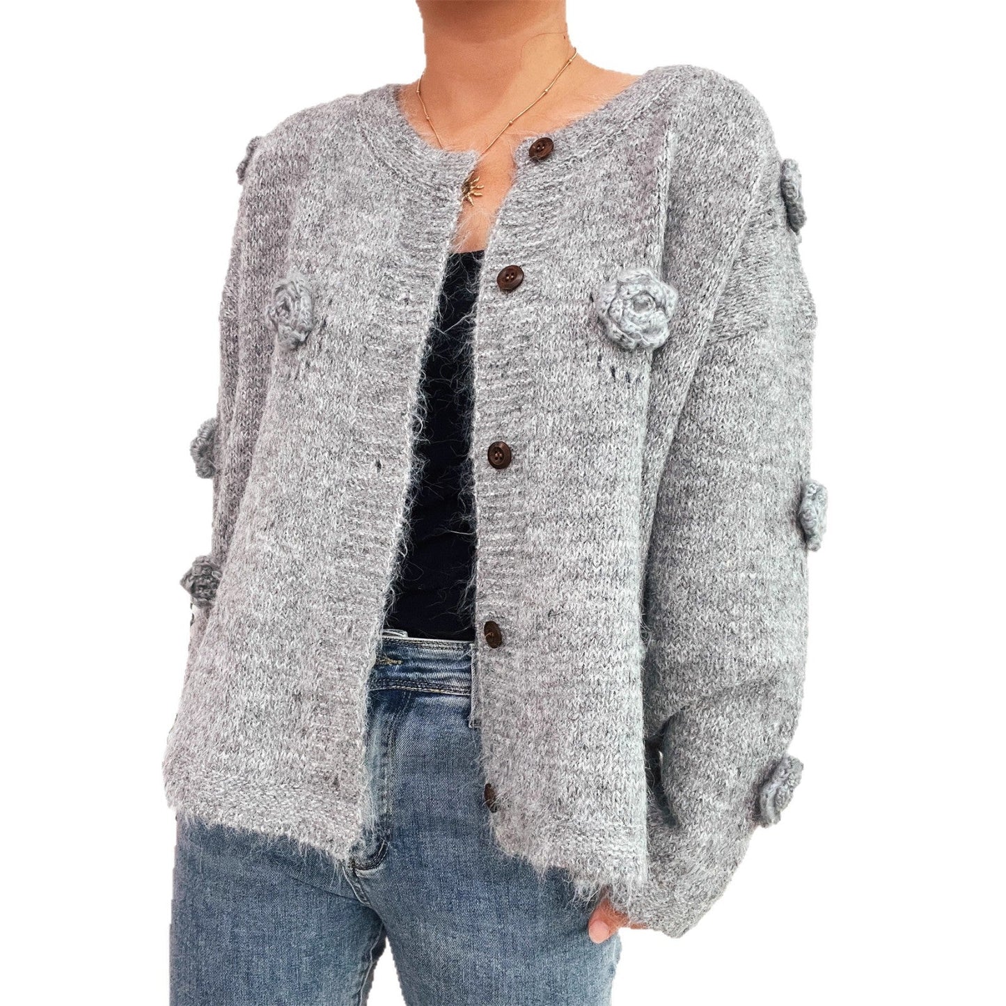 Damen Strickjacke Eveloria mit Floralmuster und Knöpfen
