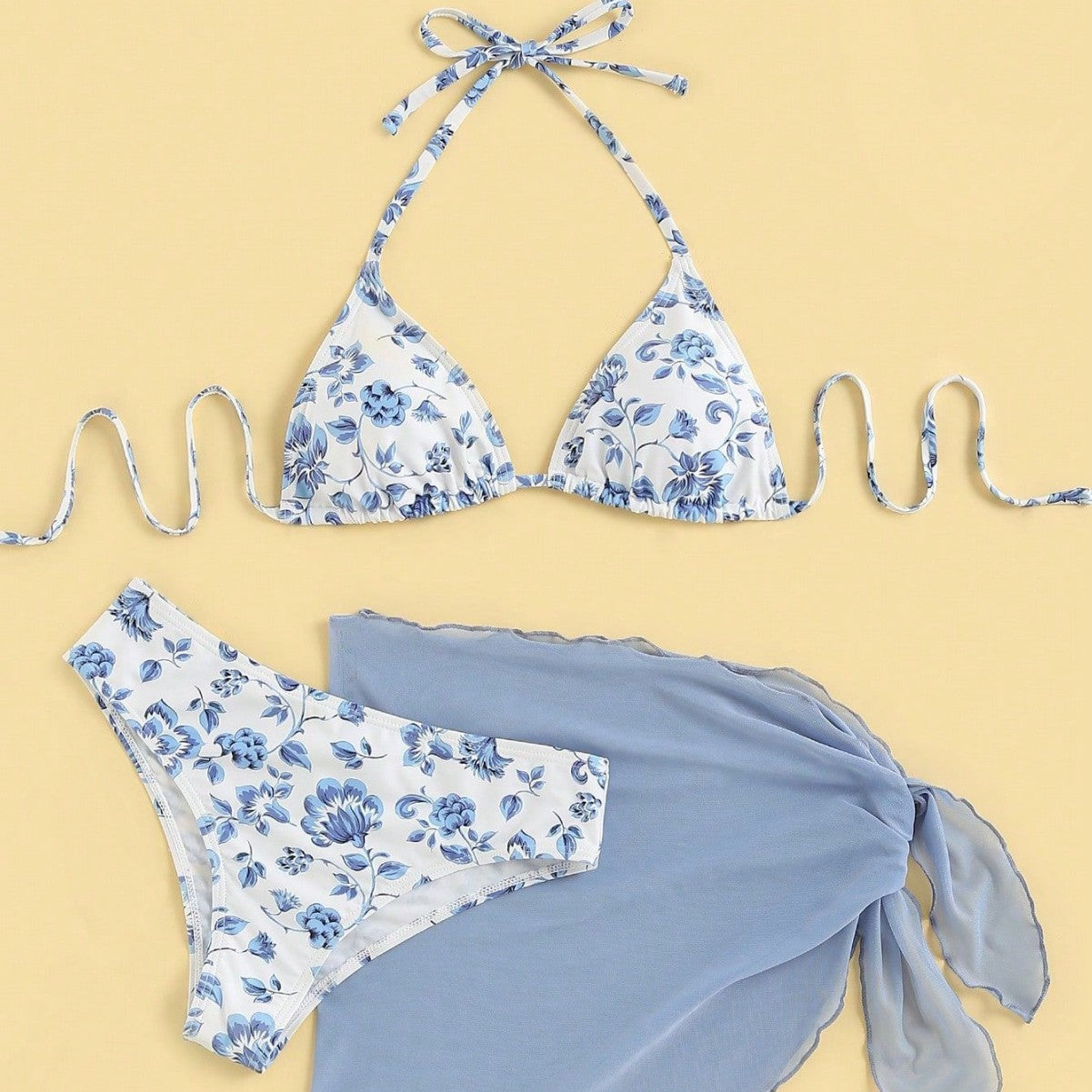 Damen Bikini-Set Blumenmuster mit Pareo
