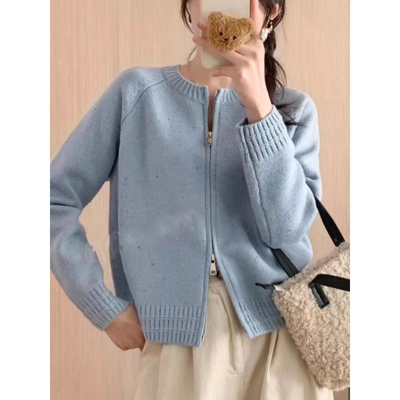 Damen Strickjacke Reißverschluss Hochkragen Eveloria