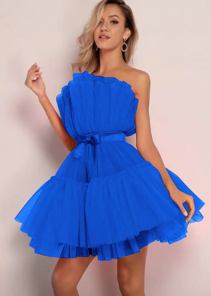 Damen Mini-Kleid Asymmetrisch Rüschen