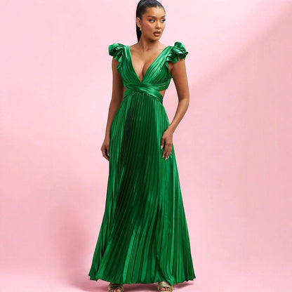 Damen Maxikleid V-Ausschnitt Rüschendetails Eveloria