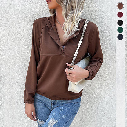 Damen Freizeitpullover Kapuze mit Knöpfen Grau Eveloria - Eveloria