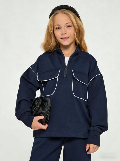 Damen Fleecejacke Halbzipp Reißverschluss Taschen Eveloria