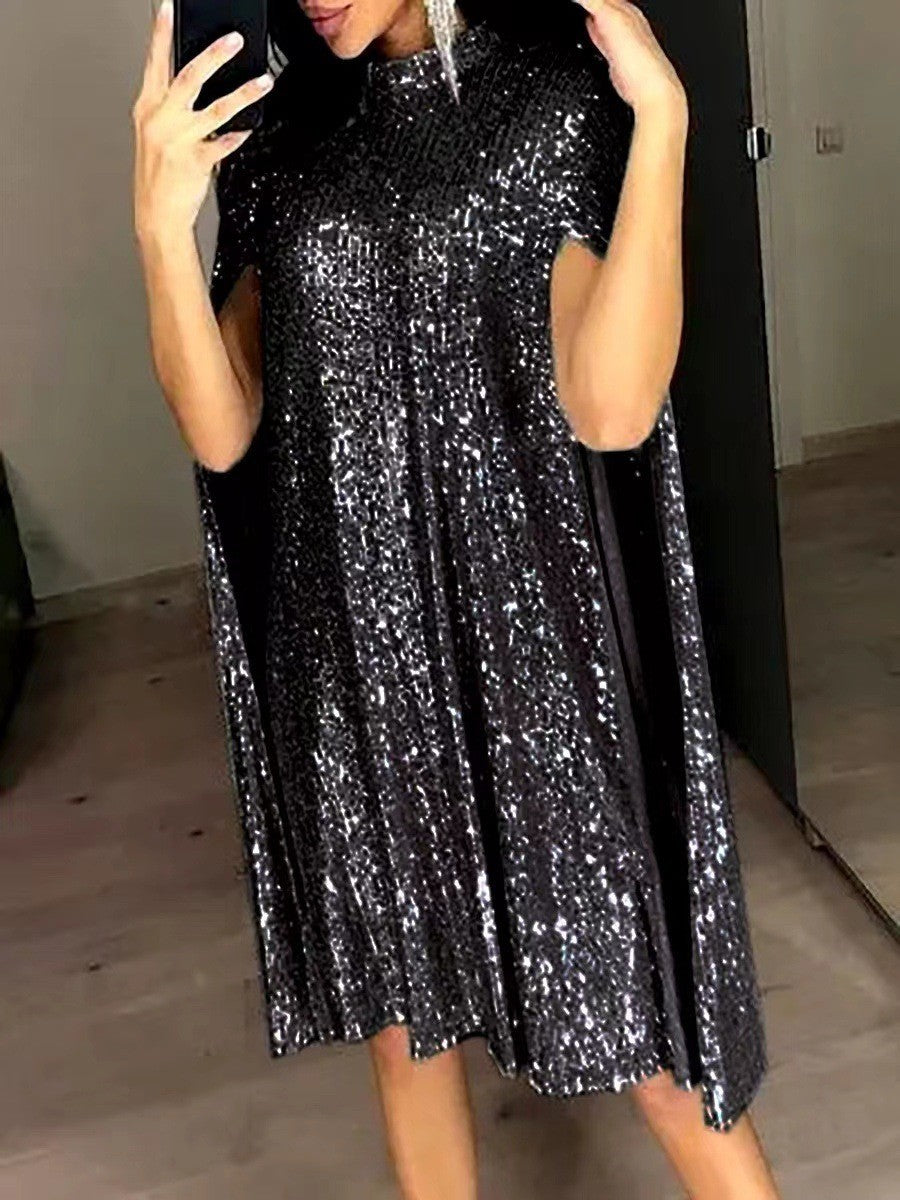 Damen Pailletten-Kleid mit Cape-Ärmeln Eveloria