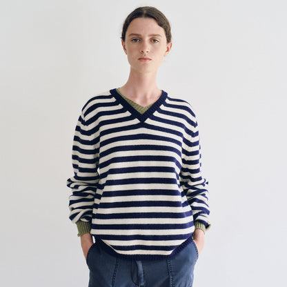Damen Pullover V-Ausschnitt Streifenmuster Eveloria