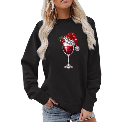 Damen Sweatshirt Weich Innenfutter Weinmotiv Eveloria