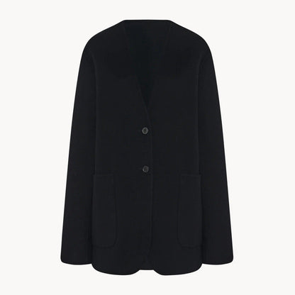 Damen Strickblazer Elegant Großes Revers Praktische Taschen Eveloria