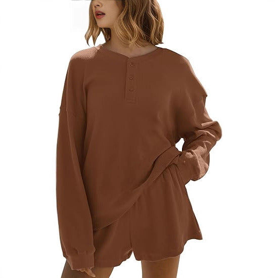 Damen Langarm-Pullover Lässig Knopfdetails Grau Eveloria