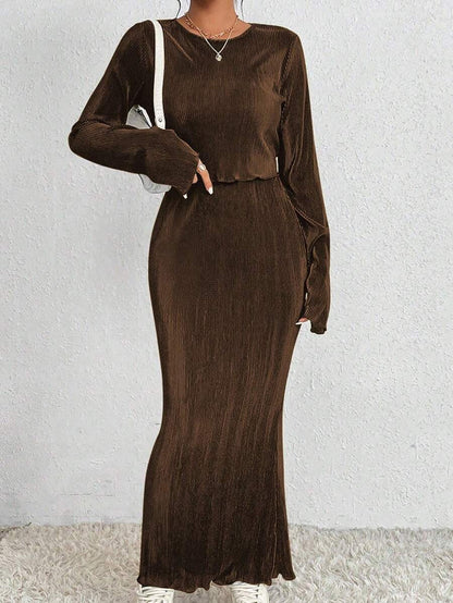 Damen Maxikleid Langärmlig Figurbetont Eveloria