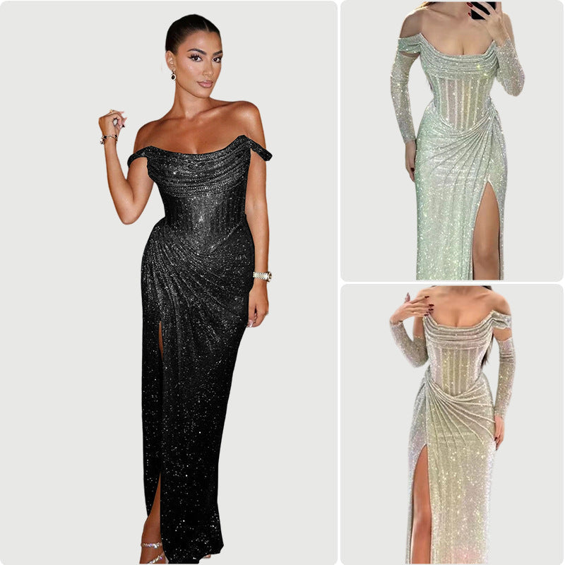 Damen Abendkleid mit Schmuckdetail und drapiertem Rock Eveloria - Eveloria