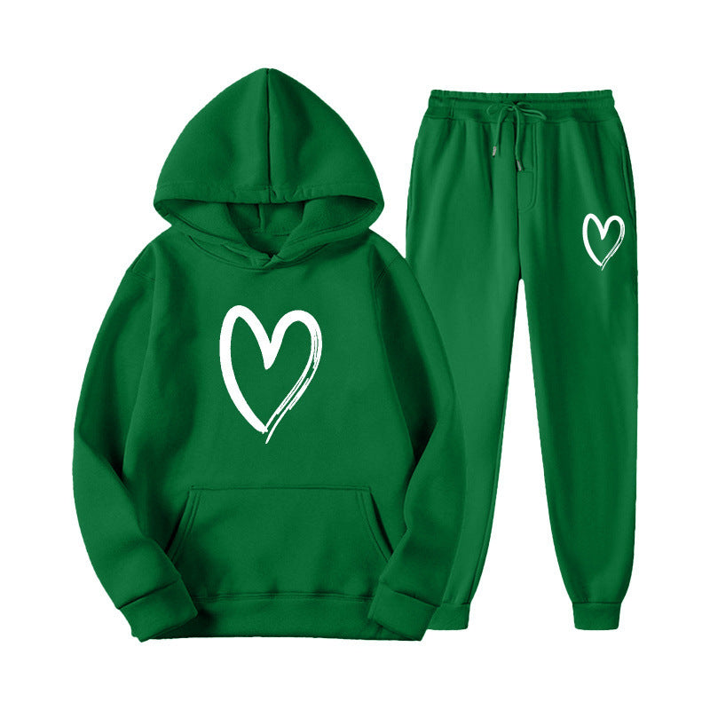 Damen Sweatsuit Kängurutasche Herzprint Eveloria