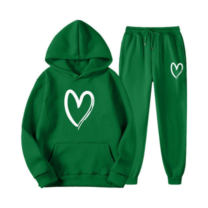 Damen Sweatsuit Kängurutasche Herzprint Eveloria