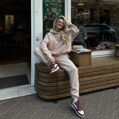 Damen Fleece-Jogginganzug Hochbündig Mit Taschen Grau Eveloria - Eveloria
