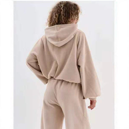 Damen Cropped Kapuzenjacke Weiches Fleece Reißverschluss